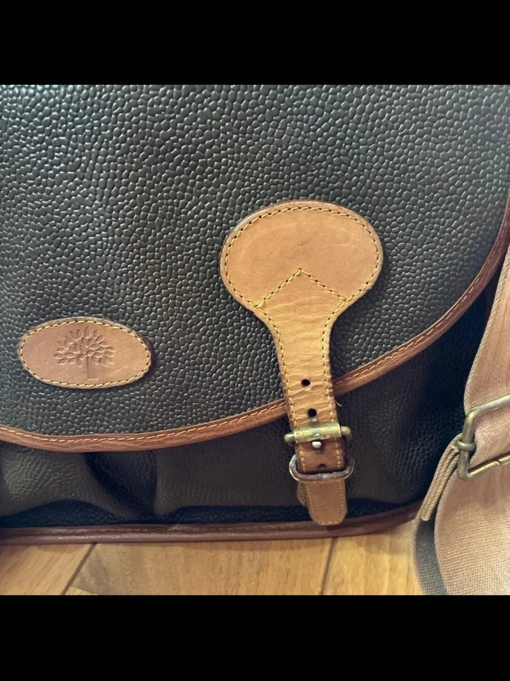 Mulberry Dark Brown Canvas Messenger with Tan Leather Trim